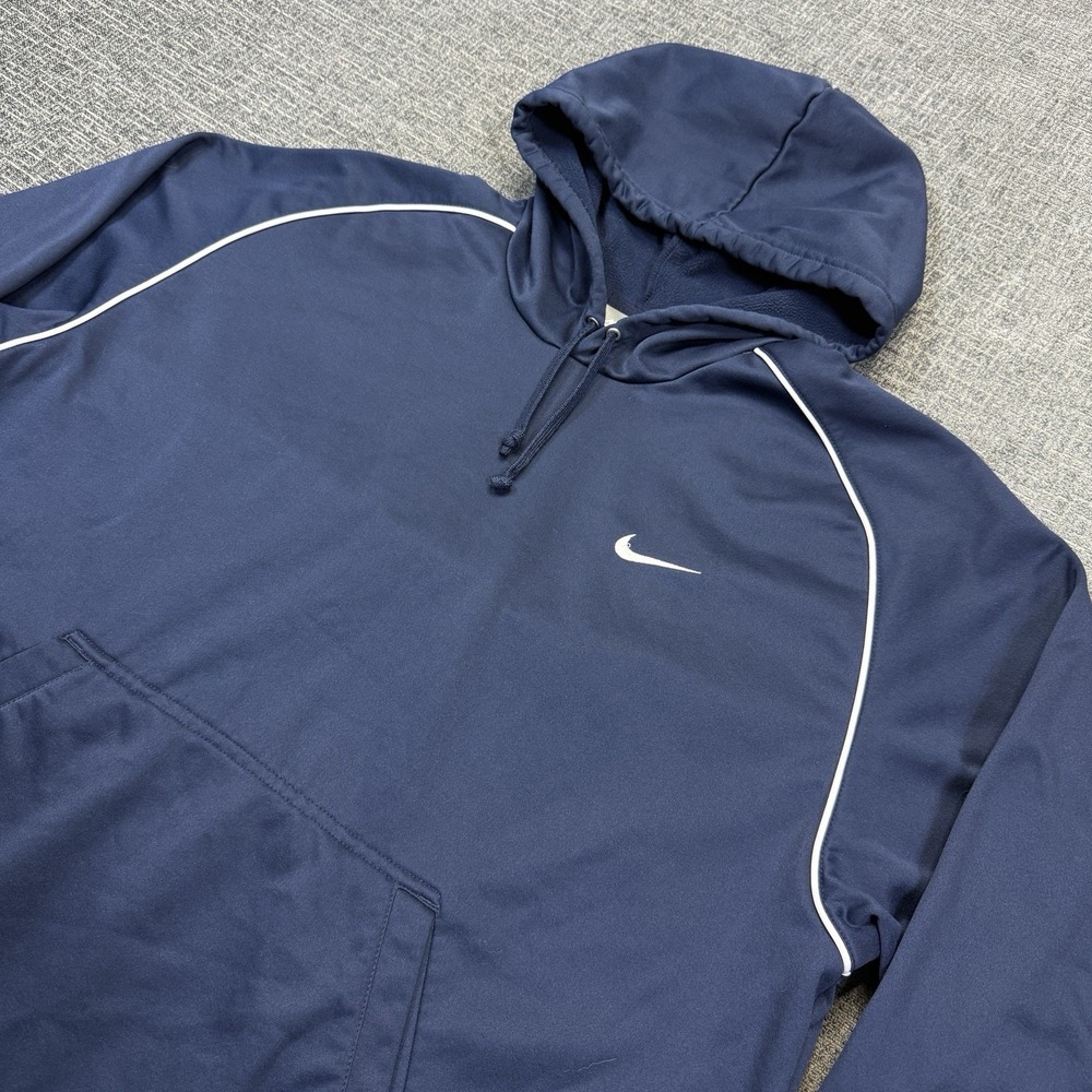 Vtg Nike Hoodie Men's XL Navy Blue Therma-FIT Sweatshirt Swoosh Silver Tag